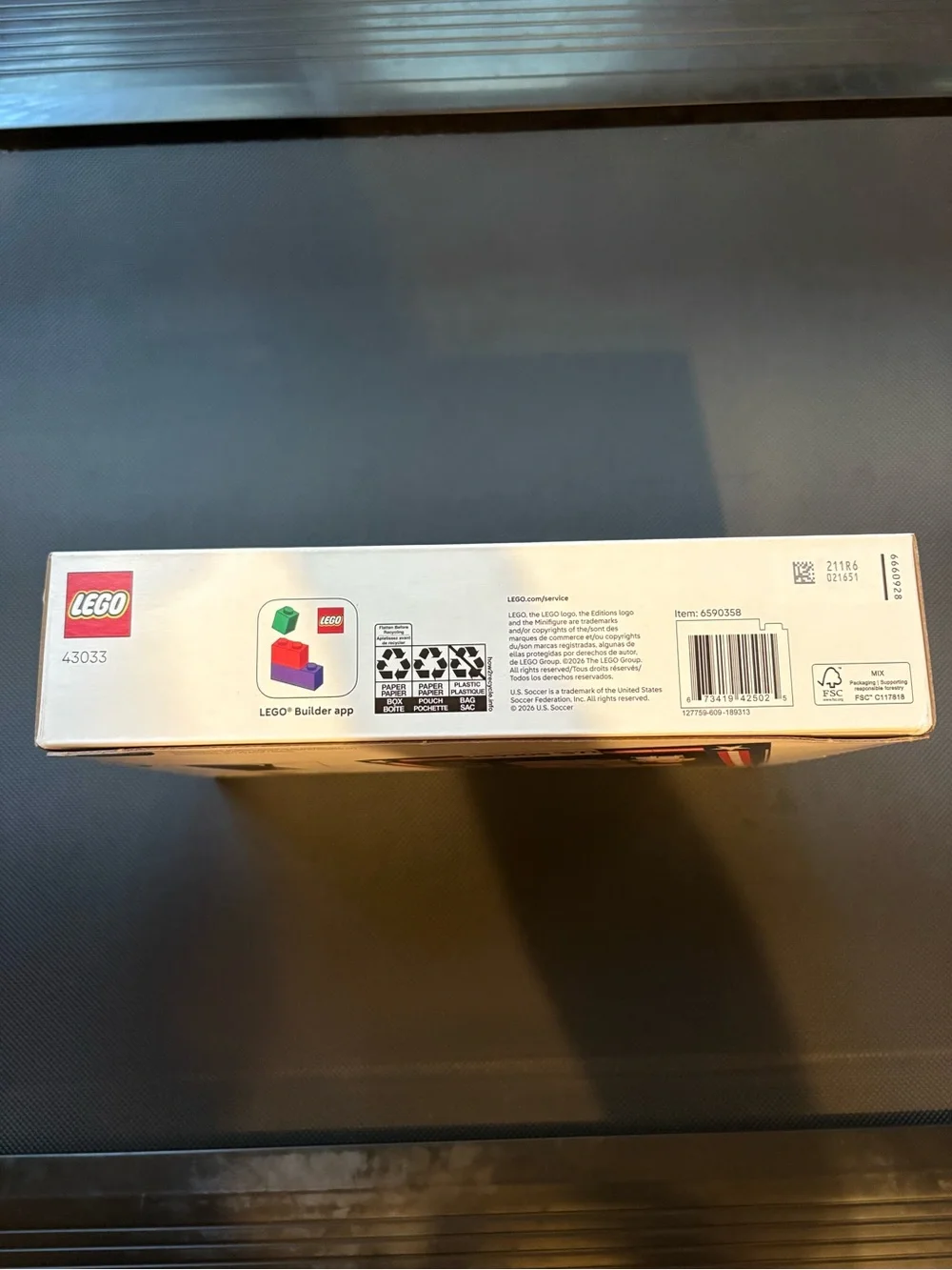 Lego U.S. Soccer Jersey Display - White, Red & Blue